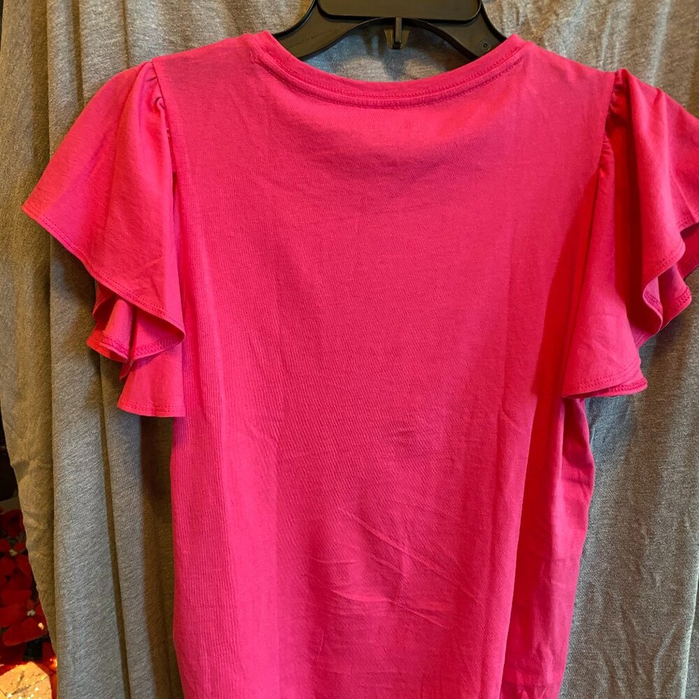 Crewcuts girl’s ruffle sleeve t shirt size XL Hot Pink - Picture 3 of 7